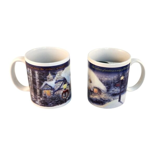Thomas Kinkade 1990 Coffee Mug Set Stonehearth Hutch and Silent Night Winter Sce - Picture 1 of 10
